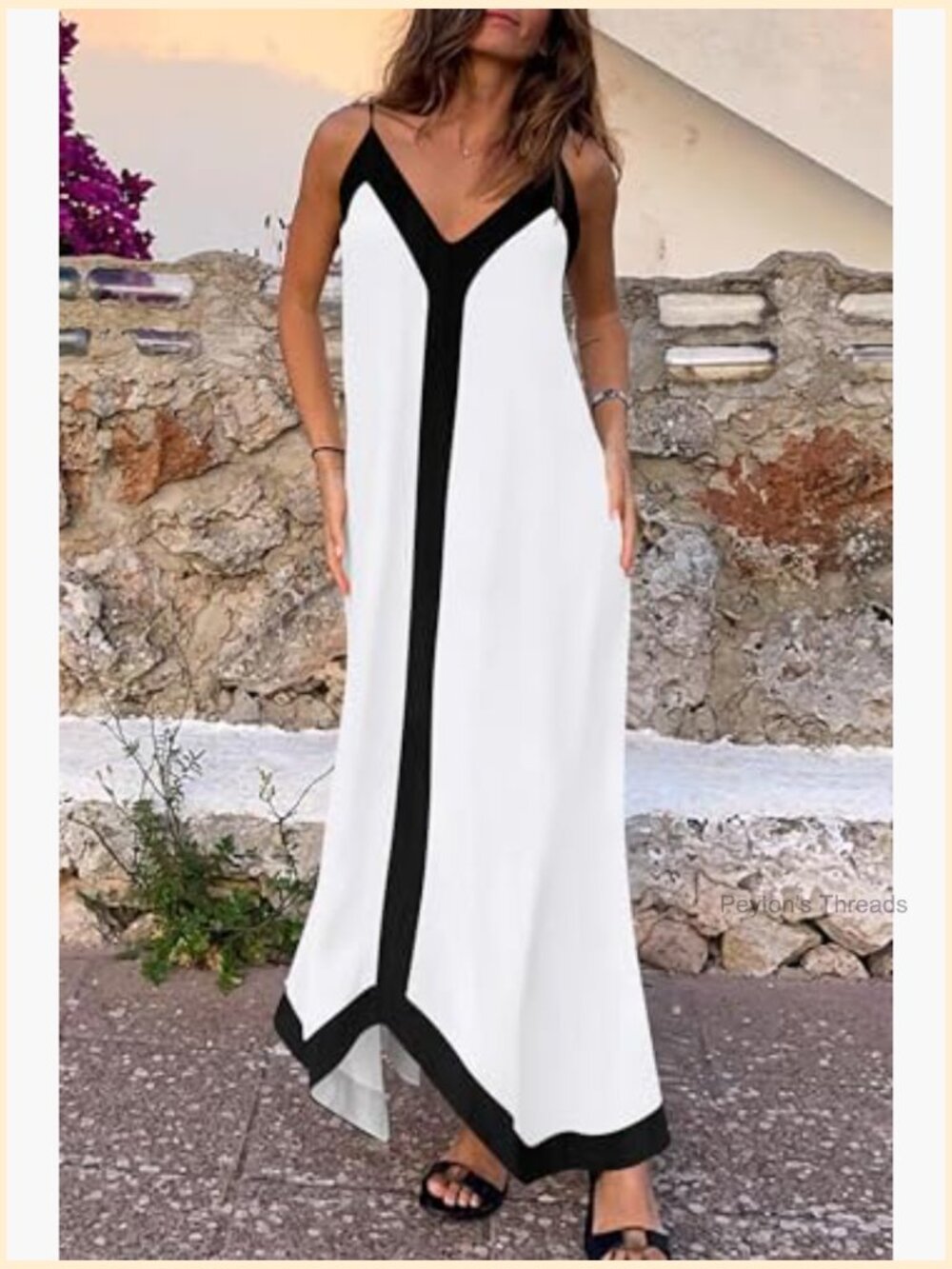 V Neck Spaghetti Strap Maxi Dress Sleeveless Flowy A-Line with Pockets - Picture 5 of 7